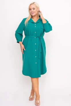 Polski Butelkowozielona Sukienka szmizjerka ASENSIA