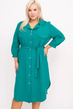 Polski Butelkowozielona Sukienka szmizjerka ASENSIA