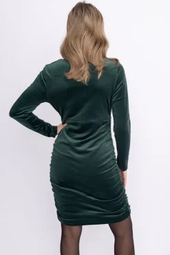 Włoski Butelkowozielona Sukienka z marszczeniem FAVI