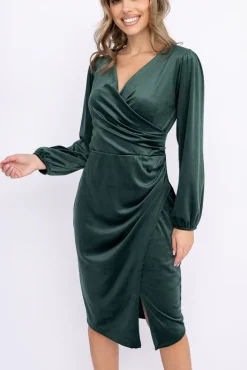 Włoski Butelkowozielona Sukienka welurowa BEVERLY