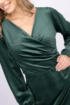 Włoski Butelkowozielona Sukienka welurowa BEVERLY