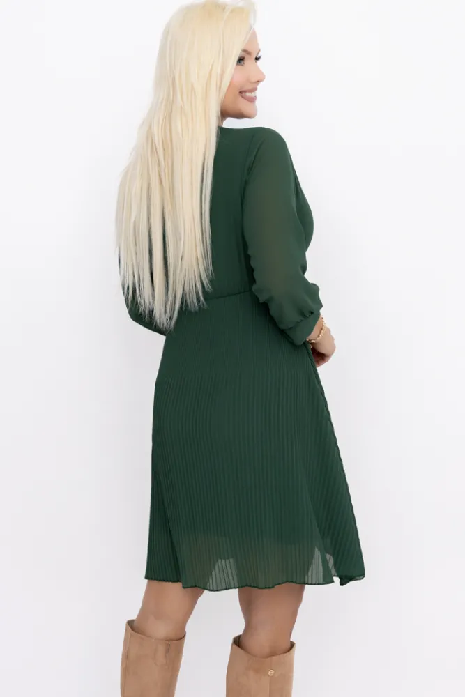 Włoski Butelkowozielona Sukienka szyfonowa plisowana UNTURI