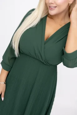 Włoski Butelkowozielona Sukienka szyfonowa plisowana UNTURI