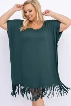 Polski Butelkowozielona Sukienka z frędzlami RIVINO