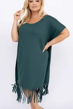 Polski Butelkowozielona Sukienka z frędzlami RIVINO