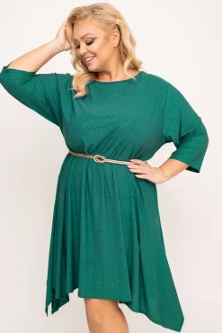 Polski Butelkowozielona Sukienka asymetryczna ASTI
