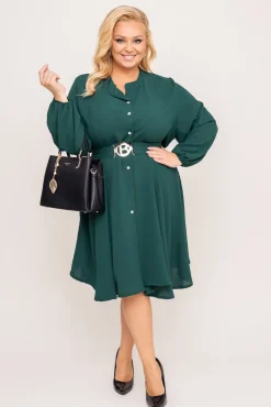 Włoski Butelkowozielona Sukienka koszulowa z paskiem DEPERI