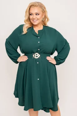 Włoski Butelkowozielona Sukienka koszulowa z paskiem DEPERI