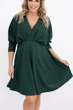 Włoski Butelkowozielona Sukienka błyszcząca LORINO