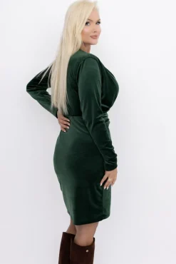 Włoski Butelkowozielona Sukienka welurowa SERENO