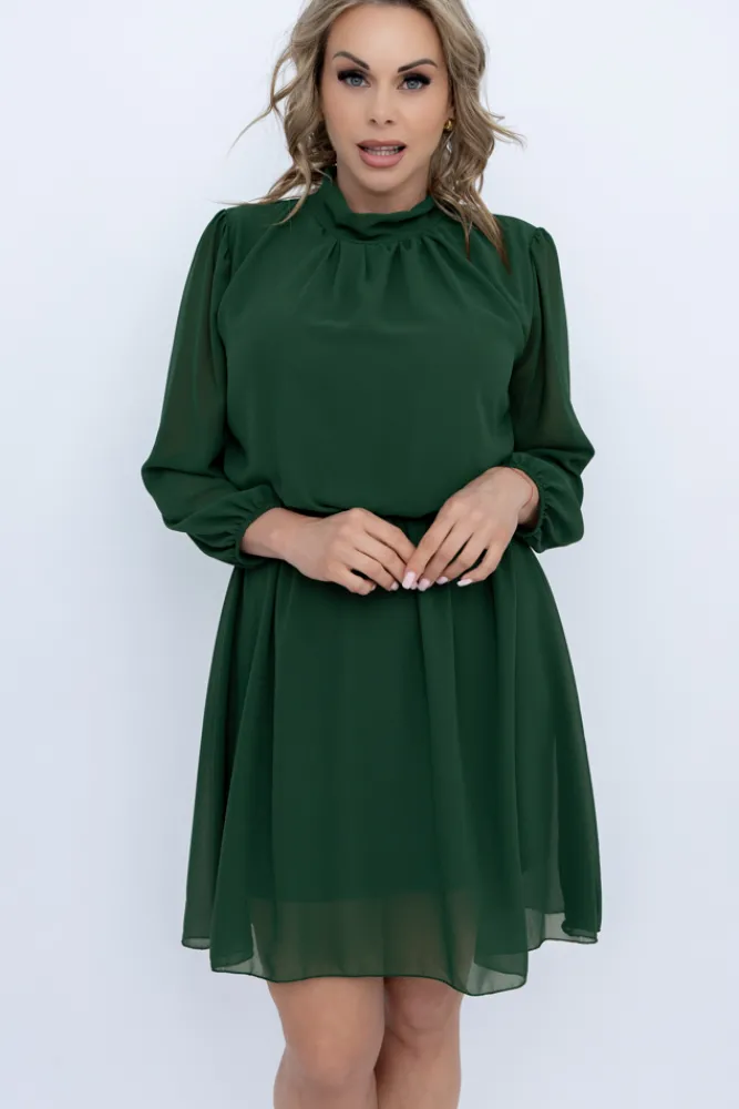 Włoski Butelkowozielona Sukienka szyfonowa SEGERTO