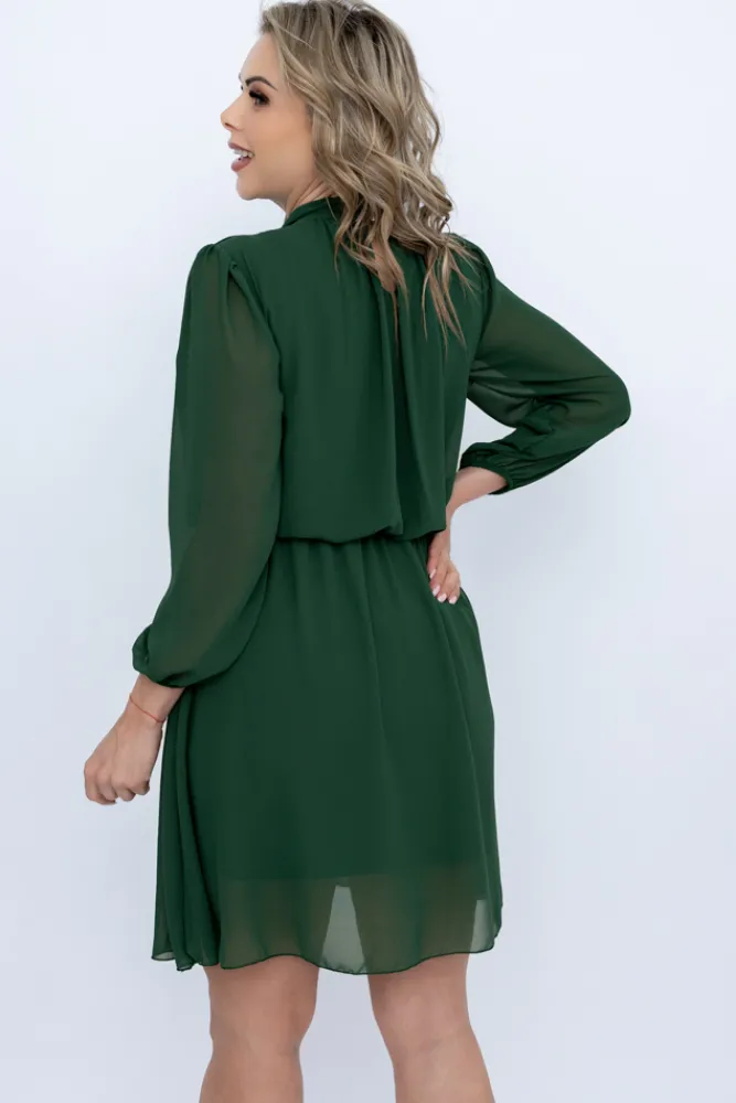 Włoski Butelkowozielona Sukienka szyfonowa SEGERTO
