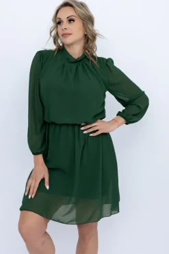 Włoski Butelkowozielona Sukienka szyfonowa SEGERTO