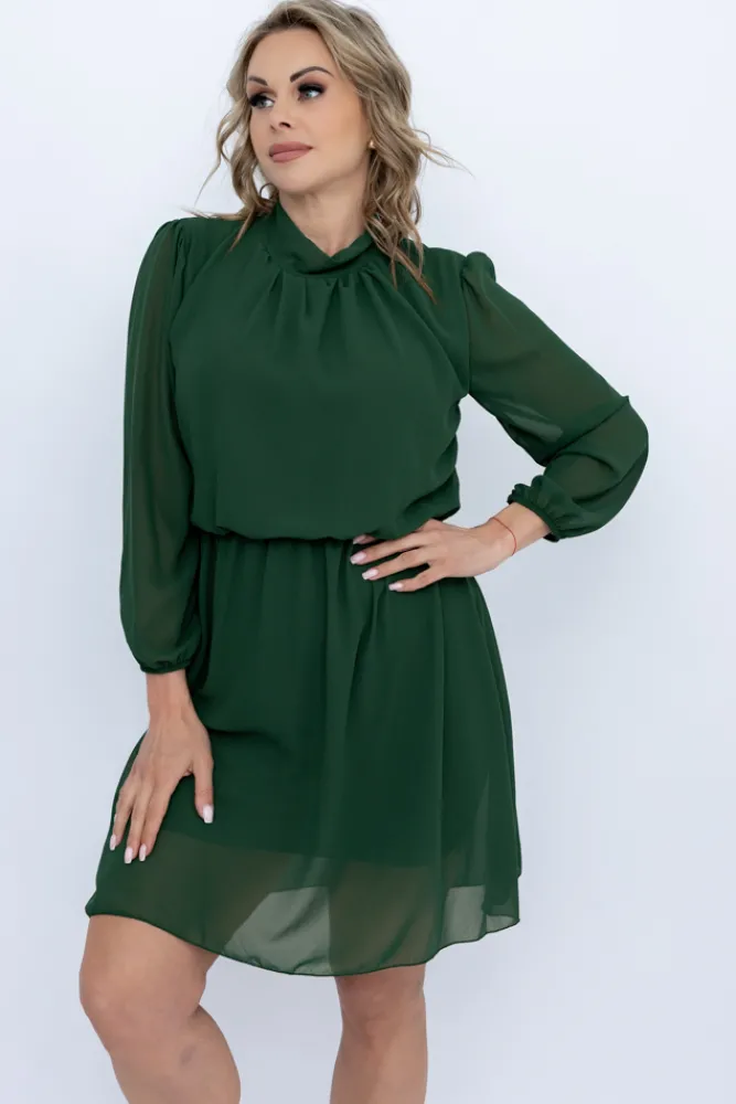 Włoski Butelkowozielona Sukienka szyfonowa SEGERTO