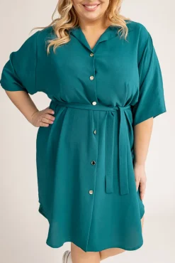Polski Butelkowozielona Sukienka Koszulowa GARTIO