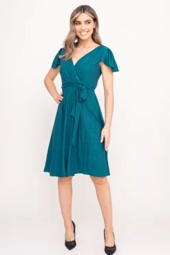 Polski Butelkowozielona Sukienka brokatowa GENVELI