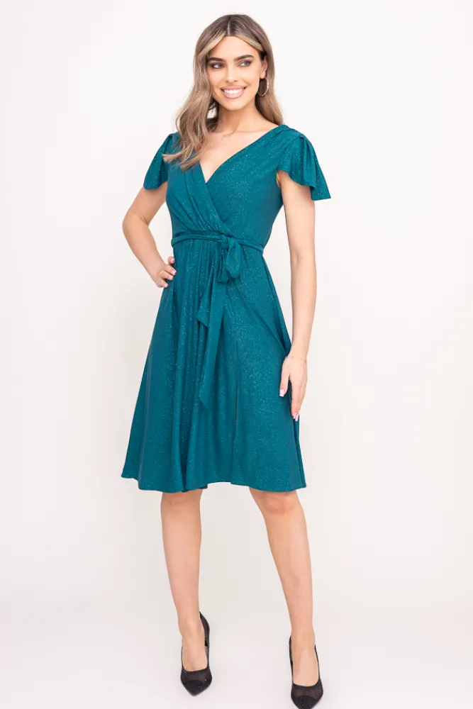 Polski Butelkowozielona Sukienka brokatowa GENVELI