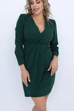 Włoski Butelkowozielona Sukienka z marszczeniem VISTERO