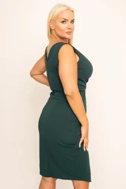 Włoski Butelkowozielona Sukienka kopertowa KENTI