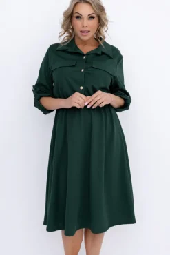 Włoski Butelkowozielona Sukienka EVERI