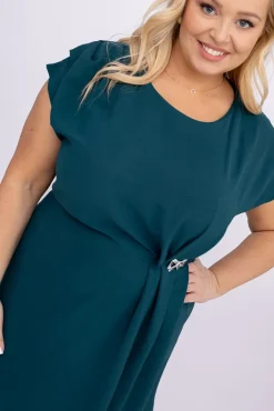 Polski Butelkowozielona Sukienka z kokardką KARTISIA