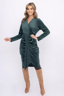 Włoski Butelkowozielona Sukienka welurowa PAFINERI