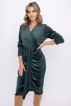 Włoski Butelkowozielona Sukienka welurowa PAFINERI