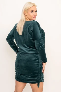 Polski Butelkowozielona welurowa Sukienka z marszczeniem VELVI