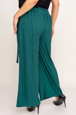 Damskie Polski Butelkowozielone Spodnie kuloty brokatowe WIGIO