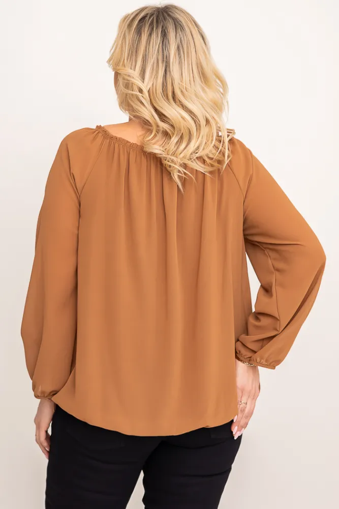 Damskie Włoski Camelowa Bluzka szyfonowa HILL