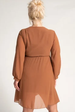 Włoski Camelowa Sukienka Elegancka PERLA