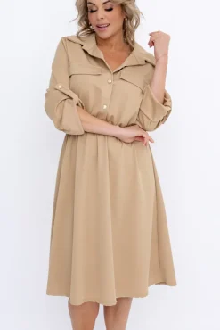 Włoski Camelowa Sukienka EVERI