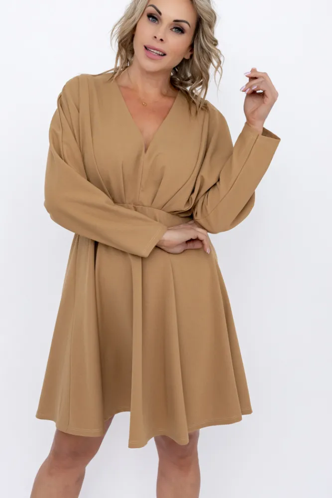 Włoski Camelowa Sukienka MAURI