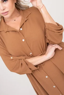 Włoski Camelowa Sukienka szmizjerka LIGUINI