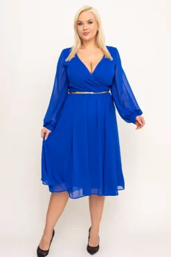 Polski Chabrowa Sukienka szyfonowa z paskiem NEVIMA