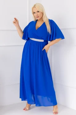 Włoski Chabrowa Sukienka szyfonowa z paskiem EGELI