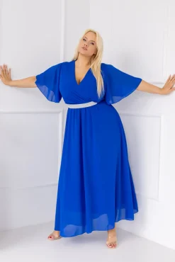 Włoski Chabrowa Sukienka szyfonowa z paskiem EGELI