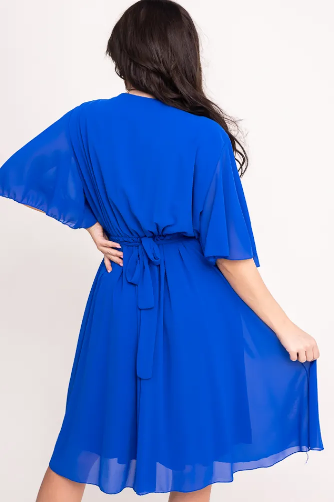 Włoski Chabrowa Sukienka szyfonowa z paskiem SEMELIA