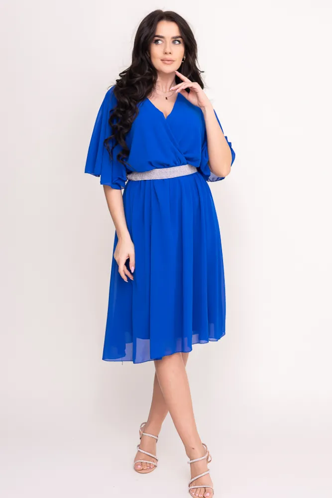 Włoski Chabrowa Sukienka szyfonowa z paskiem SEMELIA