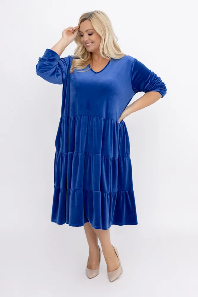 Włoski Chabrowa Sukienka welurowa SARIEN