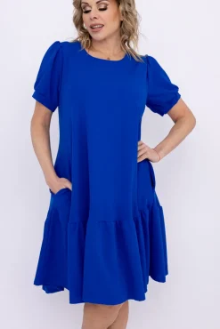 Włoski Chabrowa Sukienka z falbaną DOLIEN