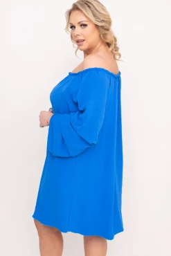 Polski Chabrowa Sukienka z marszczonymi rękawami LERTIA