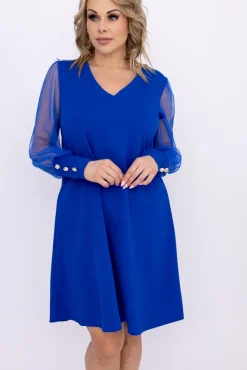 Włoski Chabrowa Sukienka z prześwitującymi rękawami KAMENY