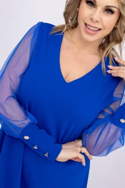 Włoski Chabrowa Sukienka z prześwitującymi rękawami KAMENY