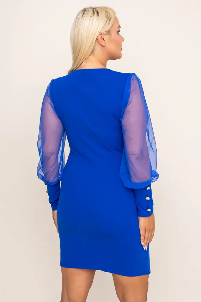 Włoski Chabrowa Sukienka z przezroczystymi rękawami GERGIO