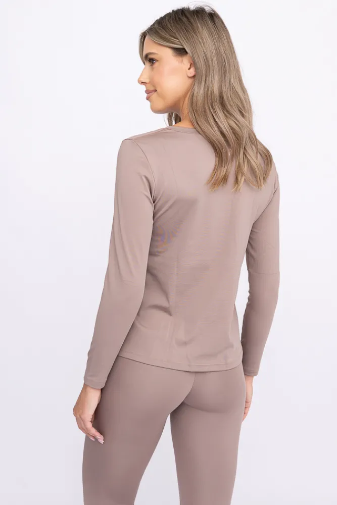 Damskie Polski Ciemnobeżowa Bluzka sportowa z długim rękawem SPINTI