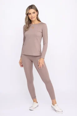 Damskie Polski Ciemnobeżowa Bluzka sportowa z długim rękawem SPINTI