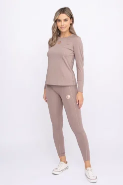 Damskie Polski Ciemnobeżowa Bluzka sportowa z długim rękawem SPINTI