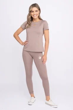 Damskie Polski Ciemnobeżowa Bluzka sportowa z krótkim rękawem SPINTI