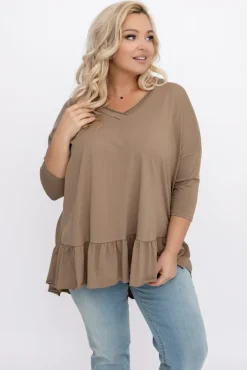 Damskie Włoski Ciemnobeżowa Bluzka VEBERO